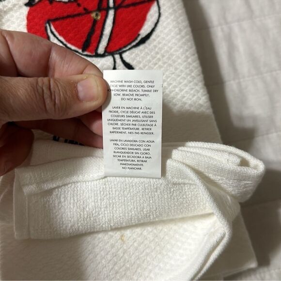 kate spade Jolly Santa Raise a Glass White Gold Red Cotton Kitchen 2 Towel Set - Picture 7 of 7